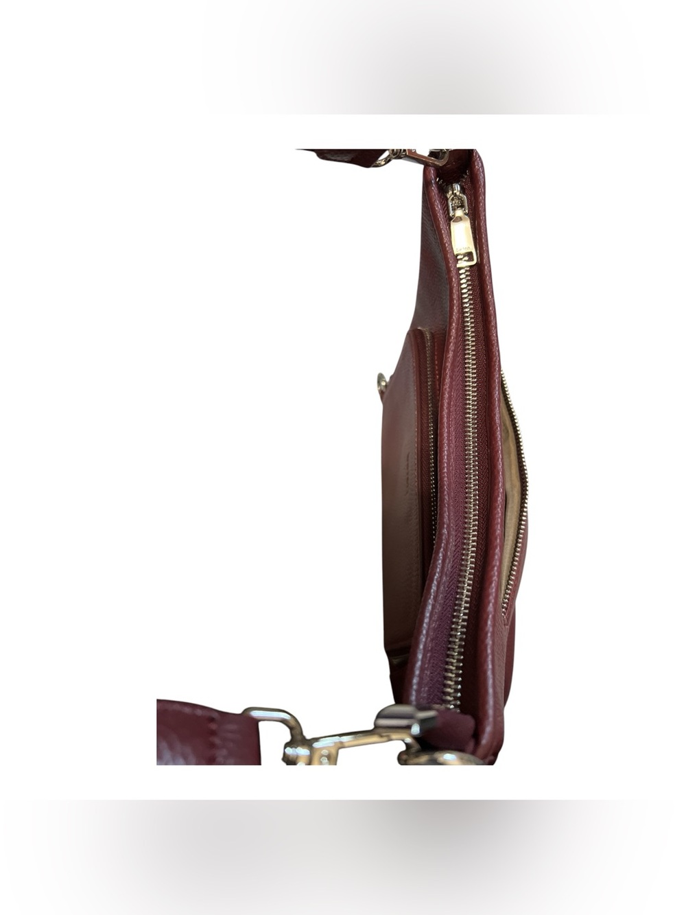 Befen Pebbled Leather Shoulder Bag in Burgundy Red - Picture 8 of 16